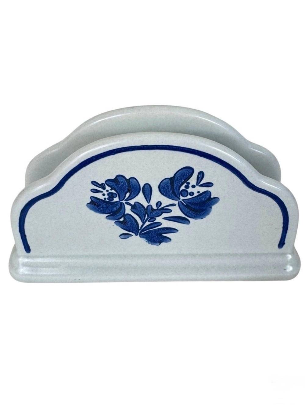 Pfaltzgraff Yorktowne Blue Floral Stoneware Napkin Holder Vintage USA Made